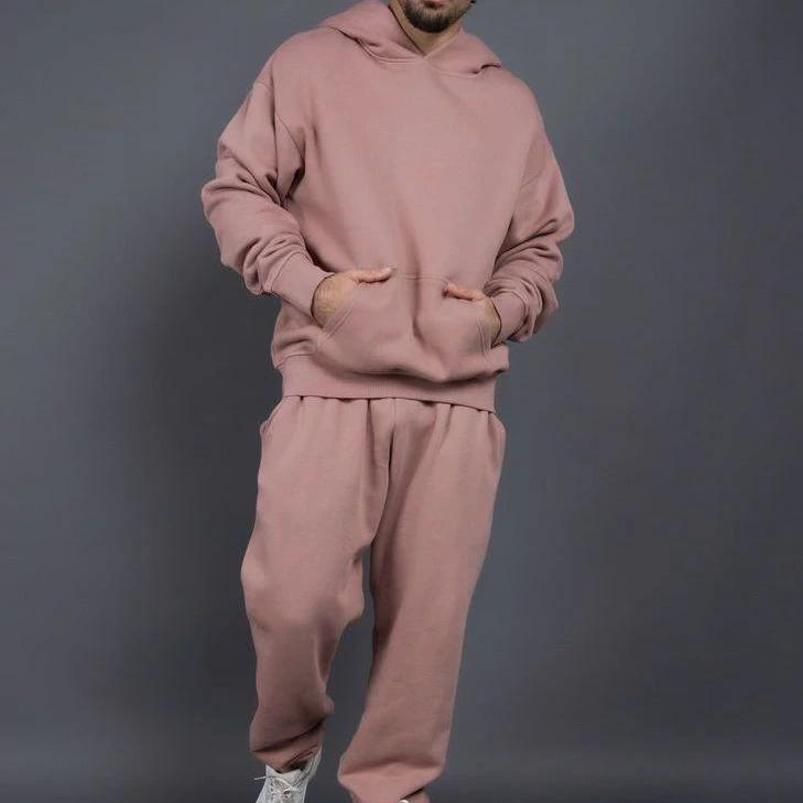 Men's Casual Loose Solid Color Hooded Sweatshirt Pants