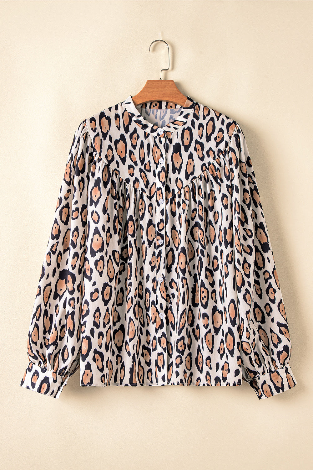 Camisa informal de manga globo y estampado de leopardo extragrande Jet Stream