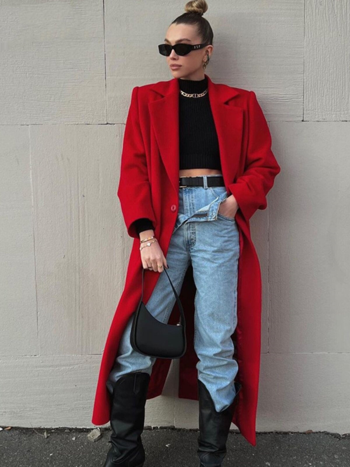 Extra-long Dark Red Wool Coat Womens Outerwear