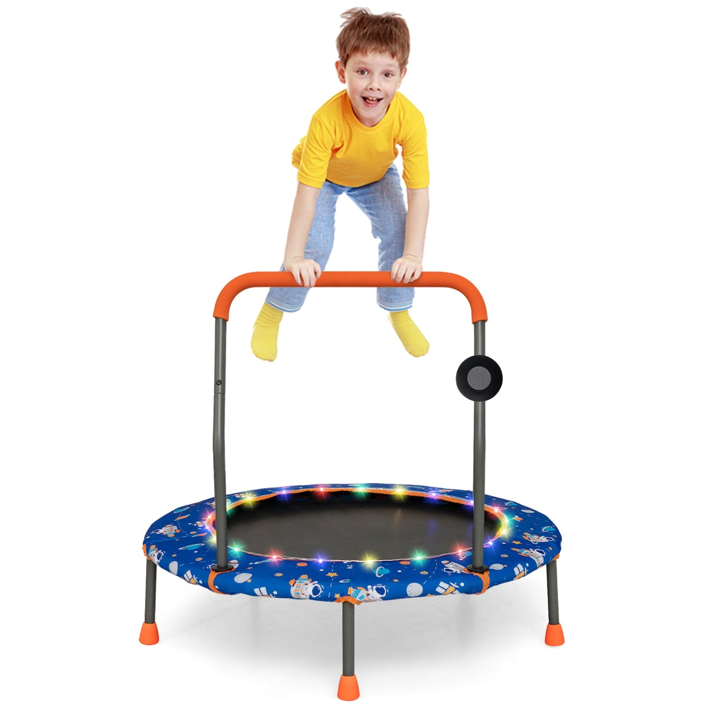 Mini trampolín de 36 pulgadas con luces LED coloridas y altavoz Bluetooth - Azul