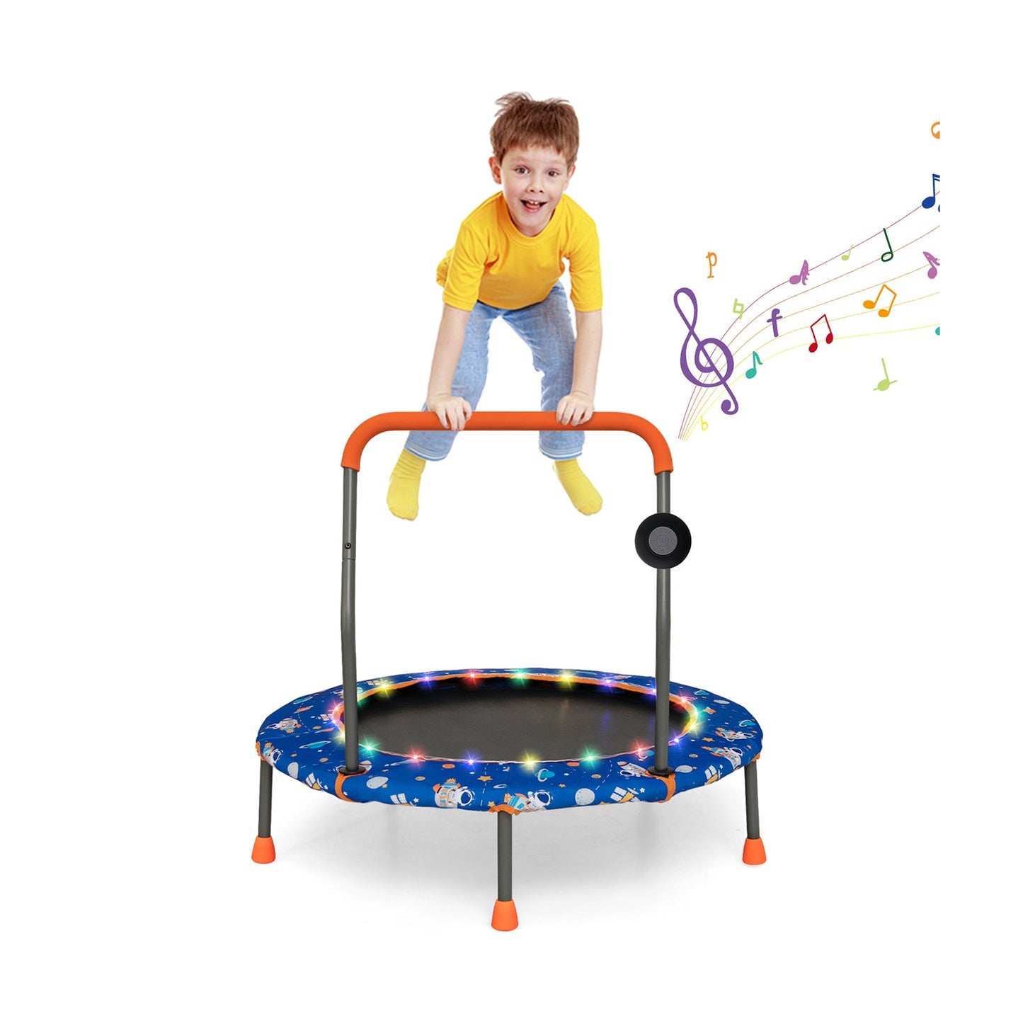 Mini trampolín de 36 pulgadas con luces LED coloridas y altavoz Bluetooth - Azul
