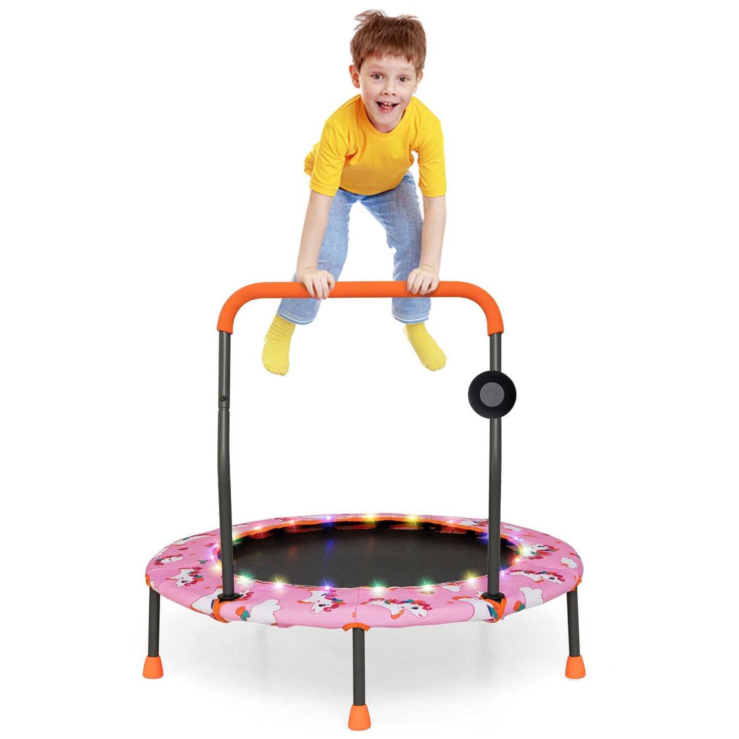 Mini trampolín de 36 pulgadas con luces LED de colores y altavoz Bluetooth - Rosa