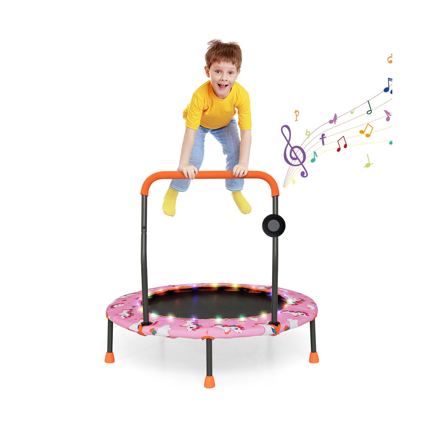 Mini trampolín de 36 pulgadas con luces LED de colores y altavoz Bluetooth - Rosa