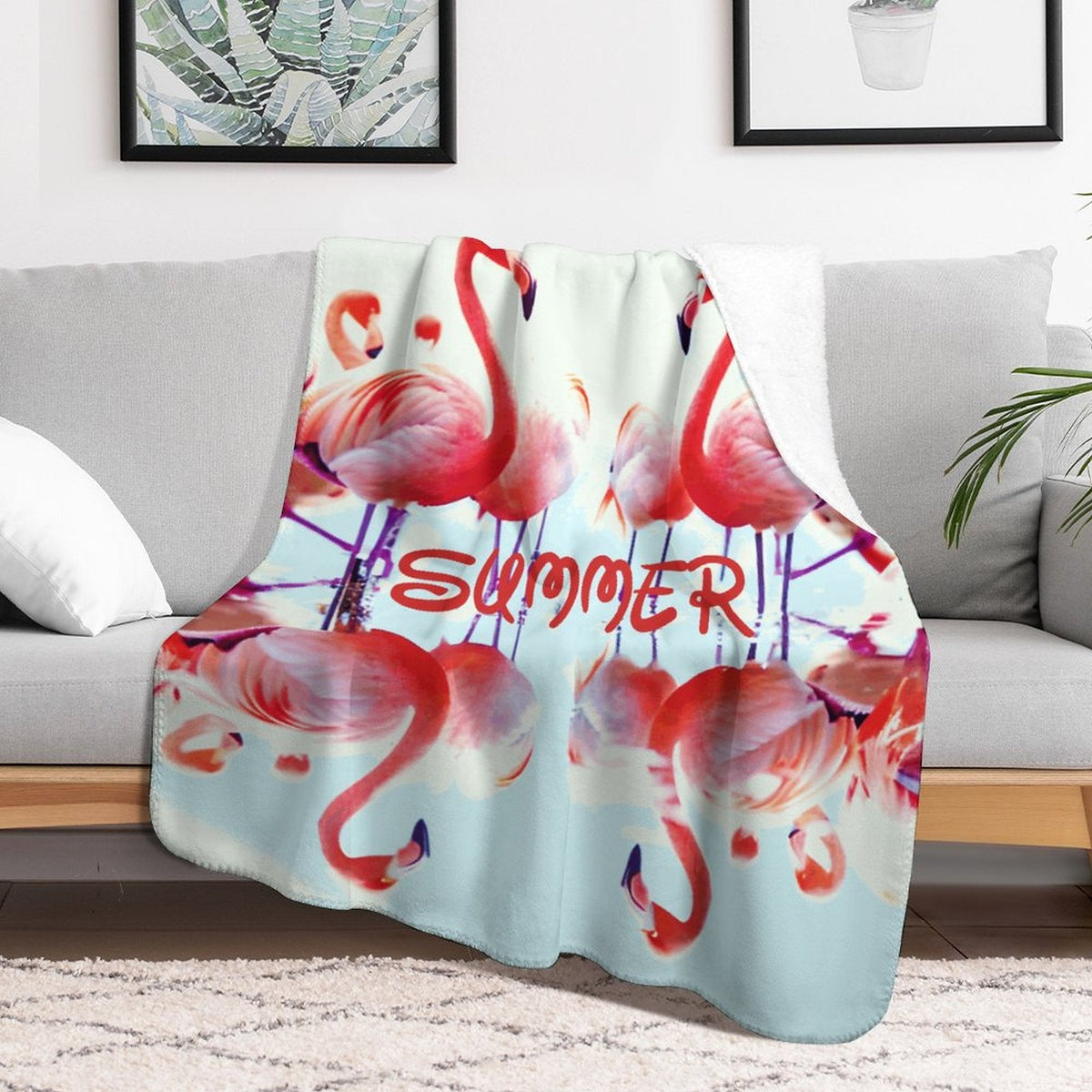 Pink Flamingos Summer Design Sherpa Fleece Throw Blanket - 50" × 60"