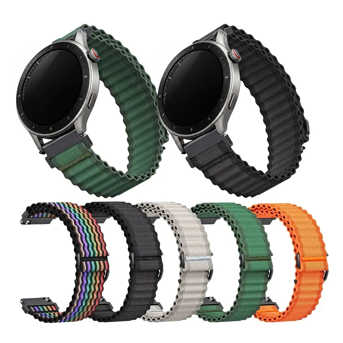 Amazfit Balance, GTR, GTS & Bip Ribbed Nylon Loop Band, Wavy Edges