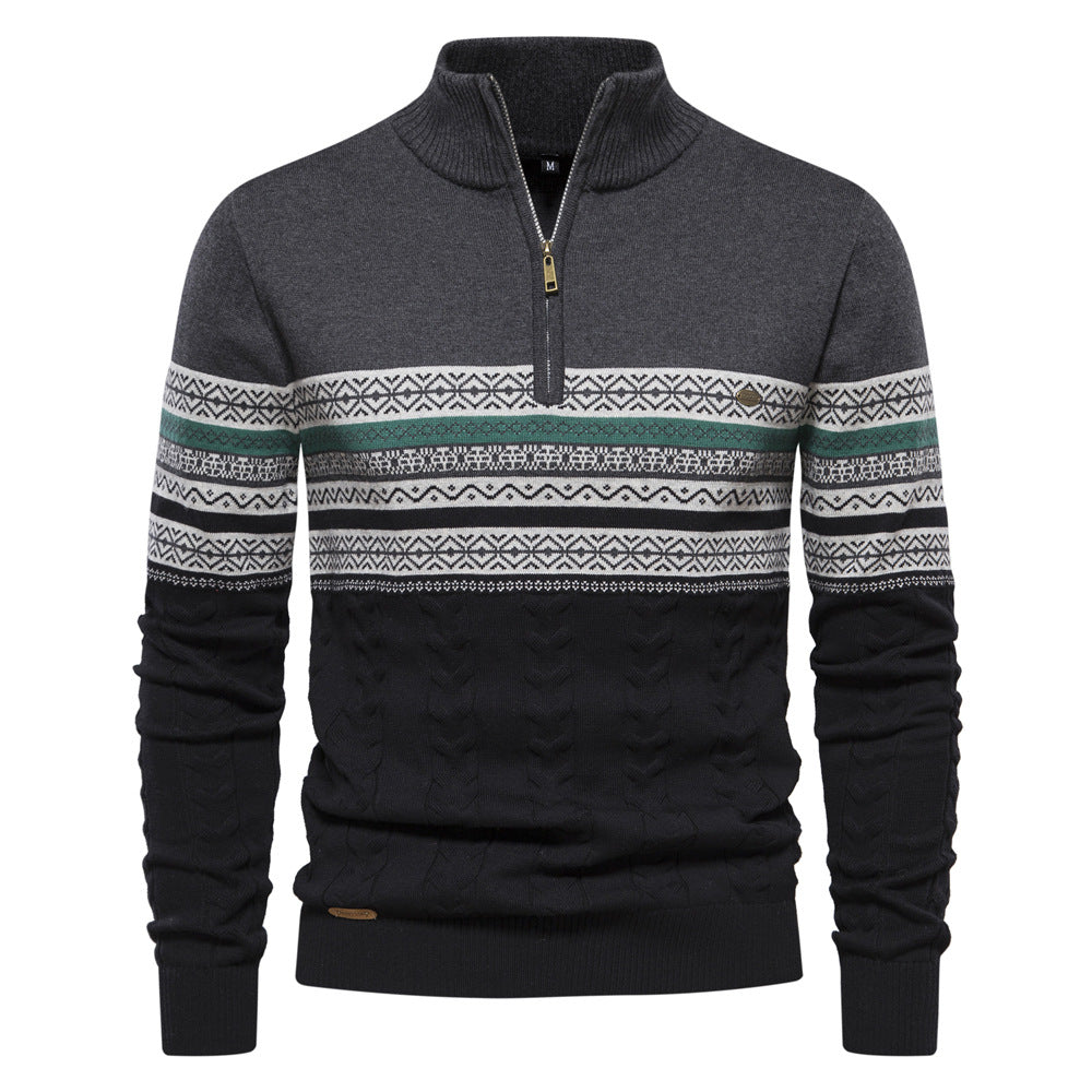 2026 Autumn And Winter New Fashion European Size Cross-border Collar Men's Sweater Half Zipper Knitted High Quality Joker Men's Clothing