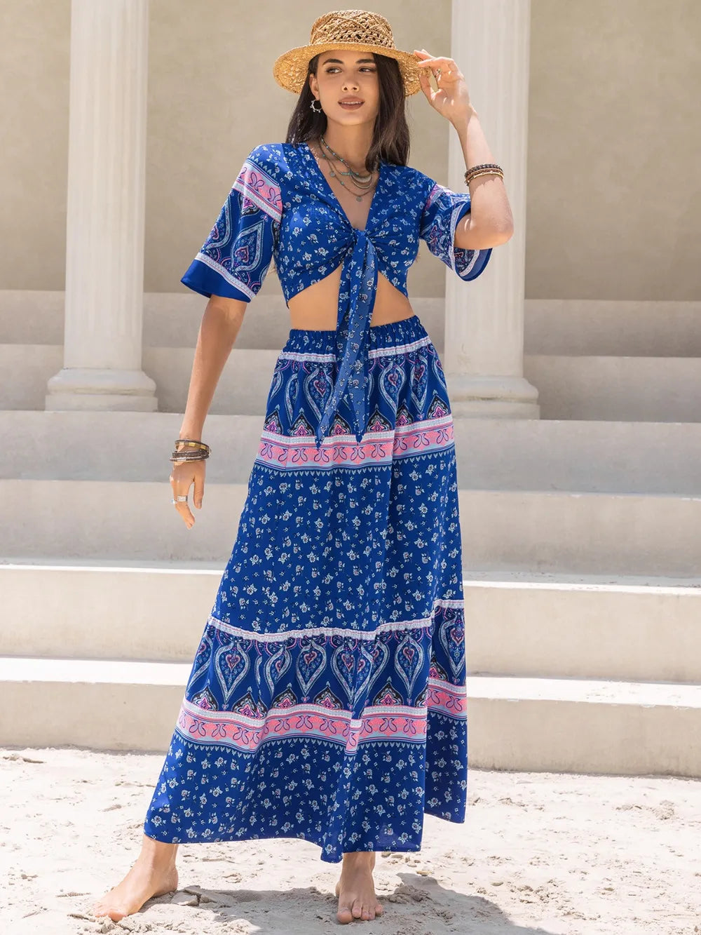 Printed Flutter Sleeve Top and Skirt Set See size chart under “more details”
