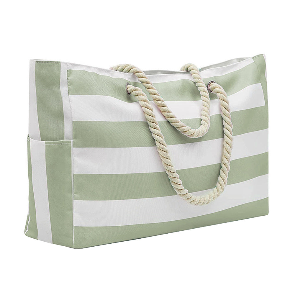 Embroidered Striped Beach Bag With Large Capacity