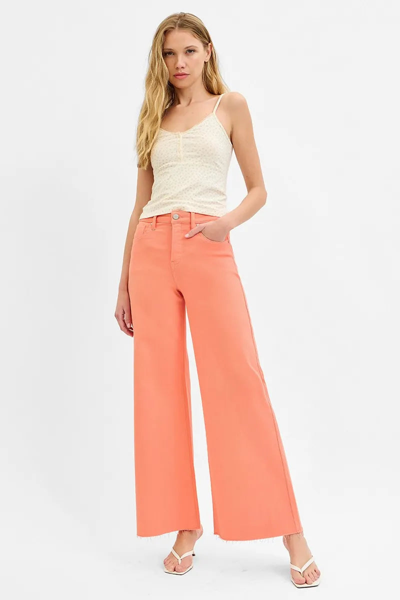 RISEN Jeans Palazzo de Pierna Ancha de Talle Alto con Control de Abdomen Talla Grande