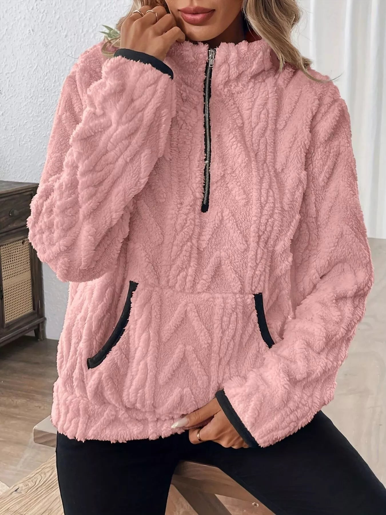 Sudadera polar de media cremallera de talla grande