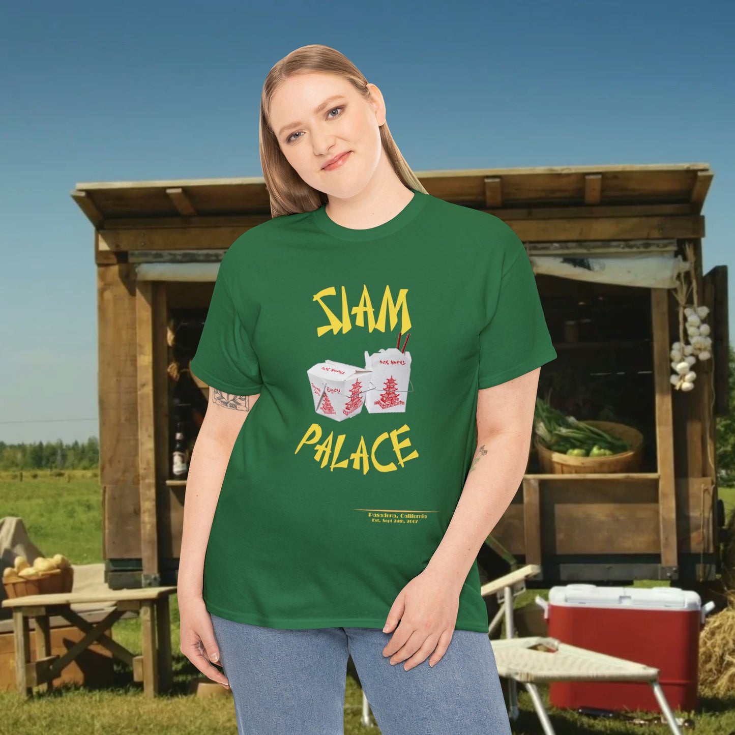 "DirkyThreadz Siam Palace T-Shirt - Bold Takeout Graphic Design in Black Cotton"