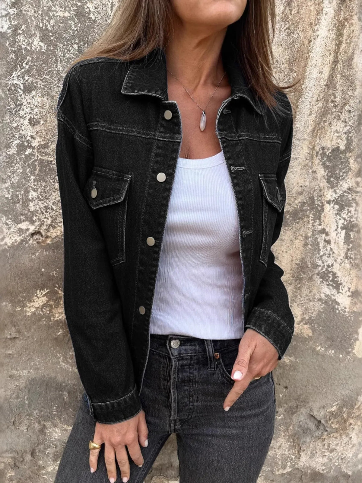 Button Up Long Sleeve Denim Jacket