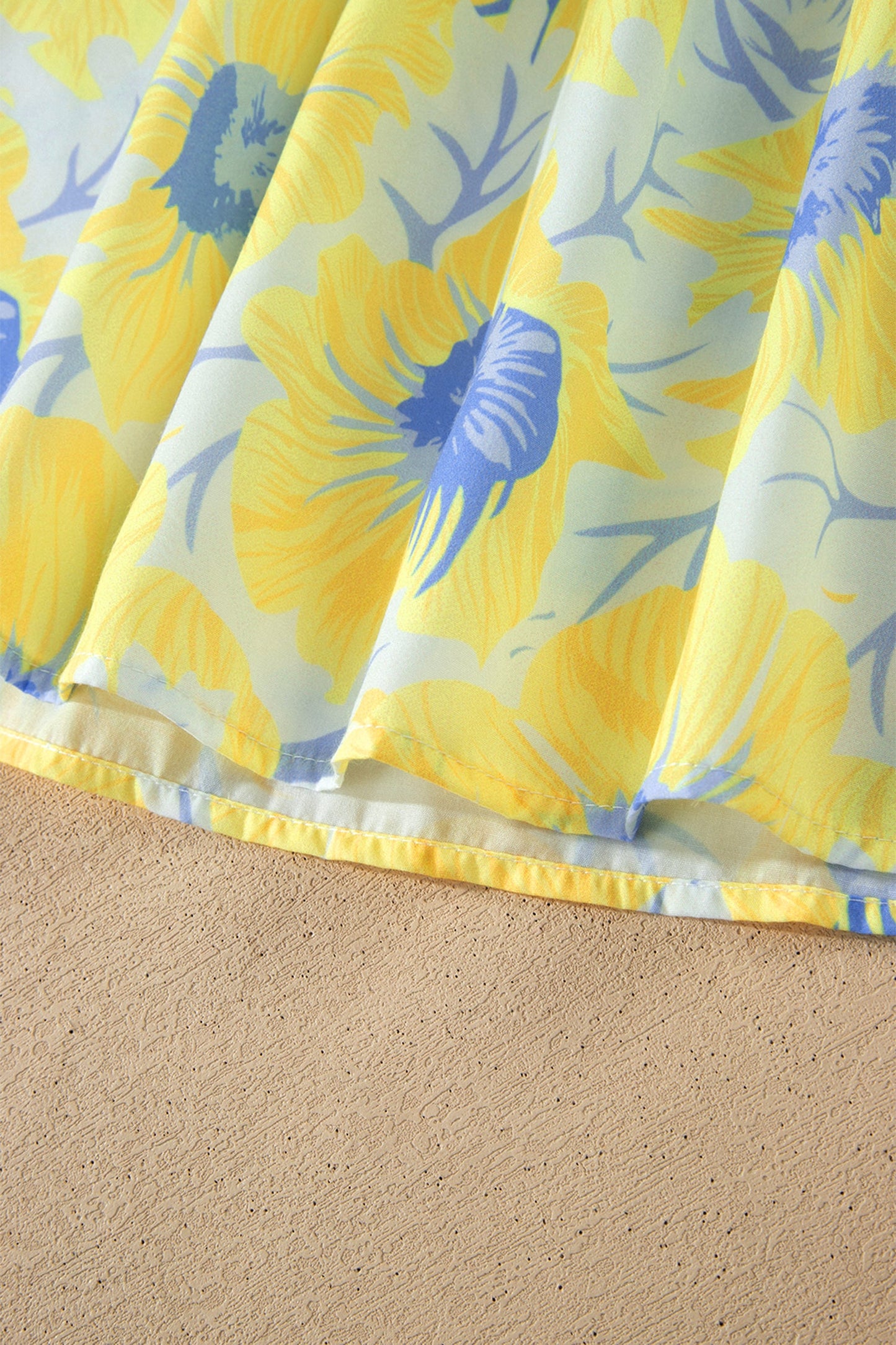 Yellow Short Bubble Sleeve Summer Floral Blouse