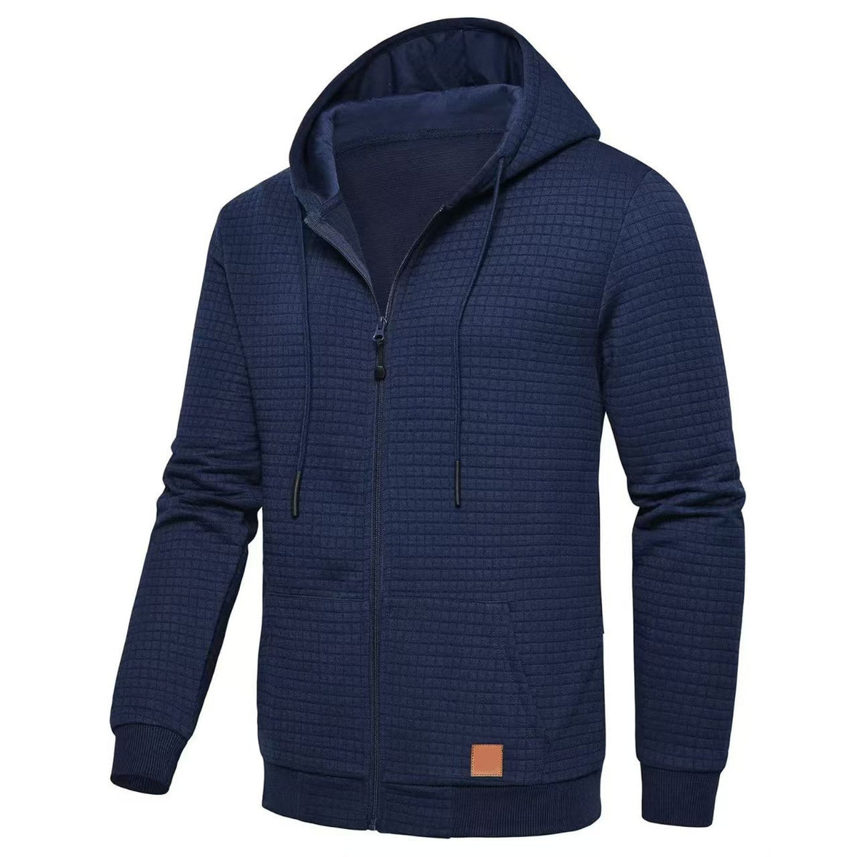 Mens Plaid Jacquard Long-Sleeve Hooded Zip-Up Sweatshirt