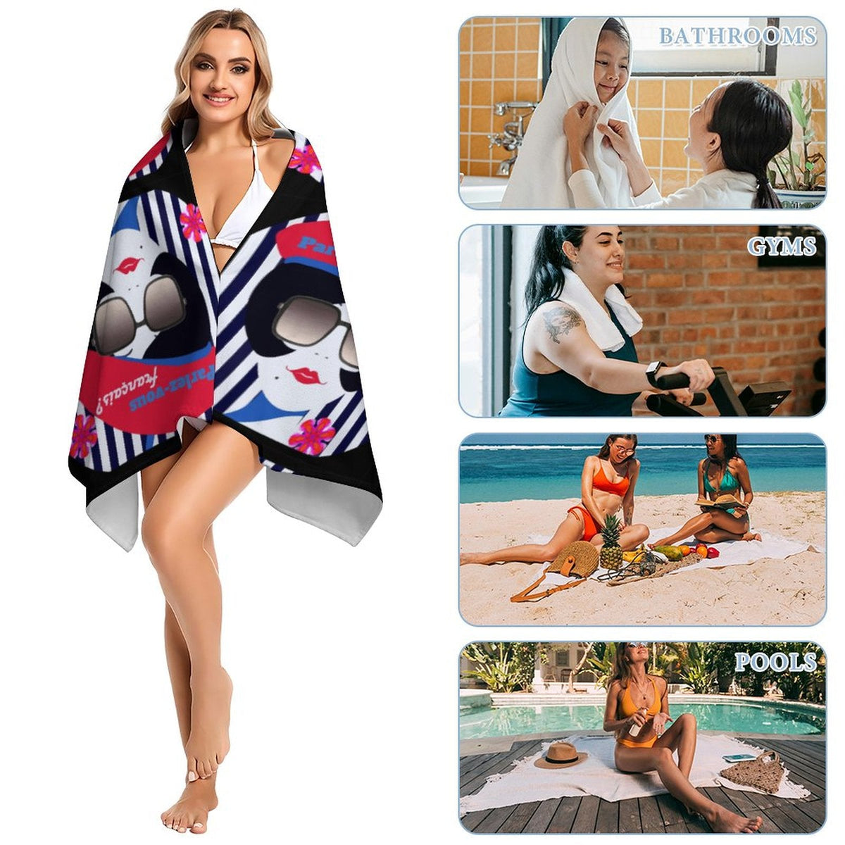 Parlez-vous Francais? French Girl Beach or Bath Towel - 61.4" x 30.3"