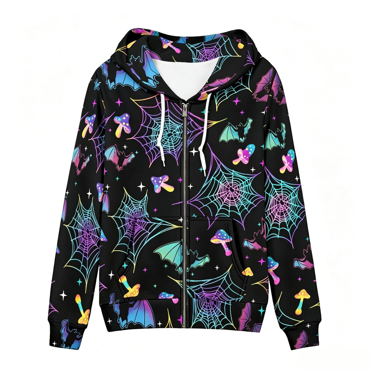 Western-style Halloween Printed Zip-up Hooded Sweatshirt For Women, Featuring A Dark, Sweet And Cool Style, Loose And Casual Long-sleeved Hoodie