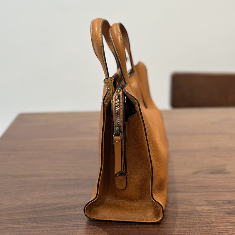 Womens Casual All-Match Tote Bag Made From Full-Grain Cowhide Leather