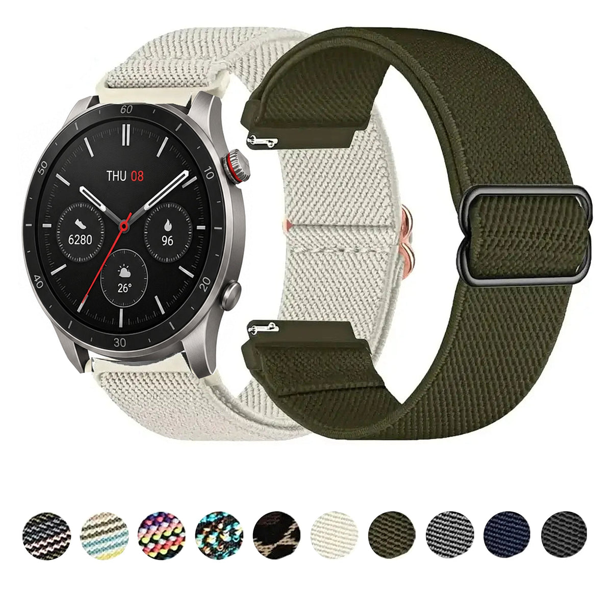 Amazfit Balance, GTR, GTS & Bip Patterned Stretch Nylon Band, Slider