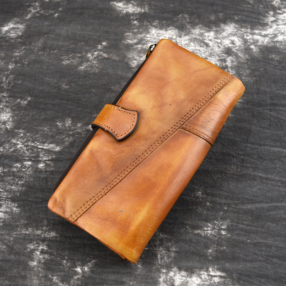 Men's Vintage Rubbed Leather Fashion Stitching Long Wallet