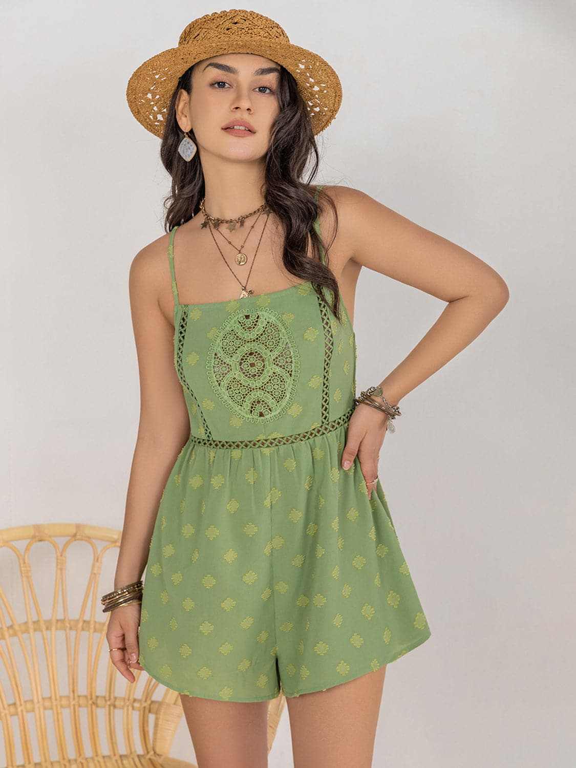 Trendsi Square Neck Playsuit With Adjustable Straps — Sheer Polyester