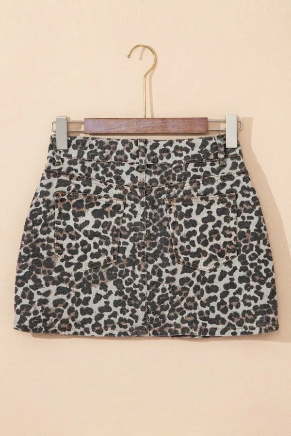 Leopard Denim Mini Skirt