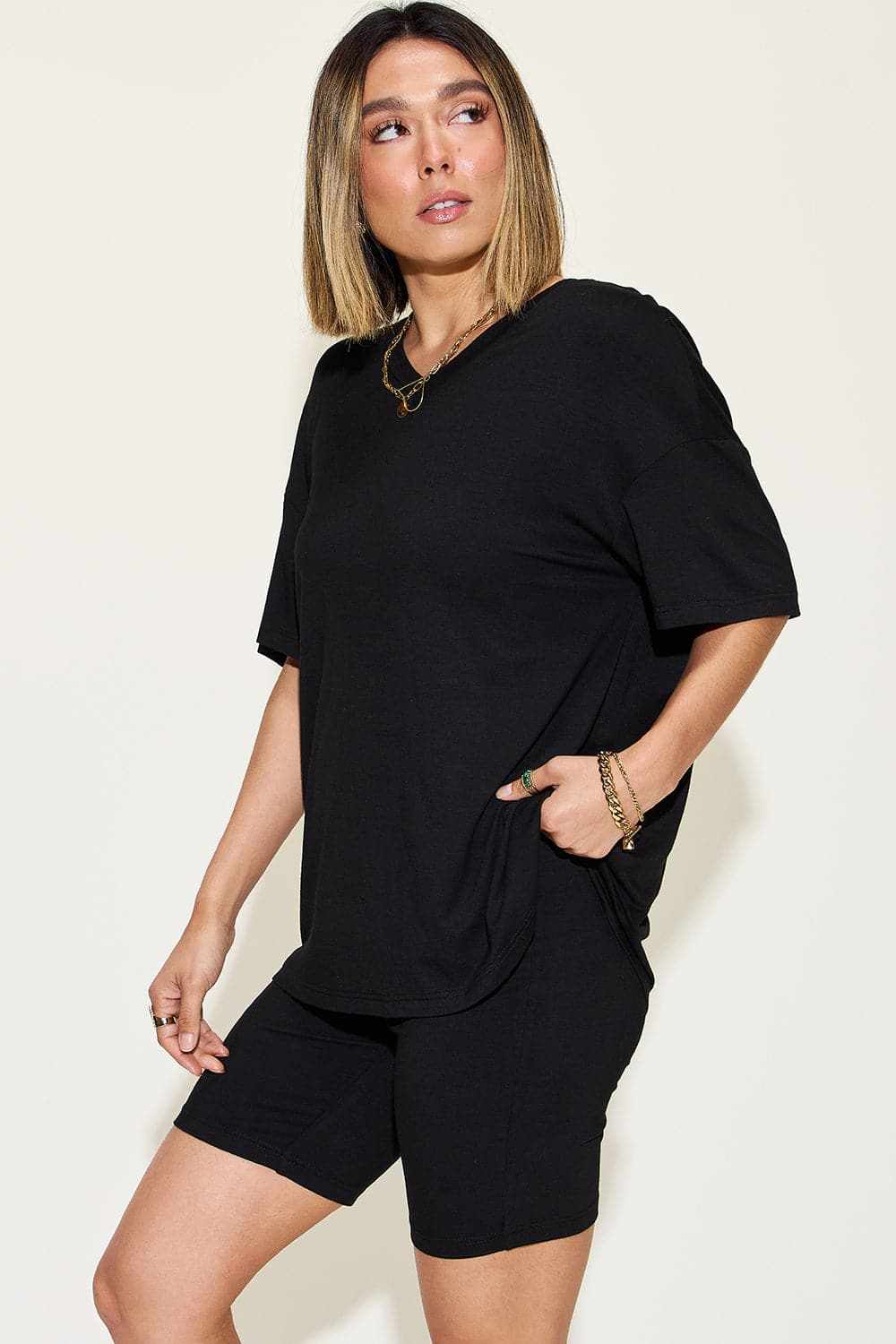 Basic Bae V-neck T-shirt & Shorts Set by Trendsi