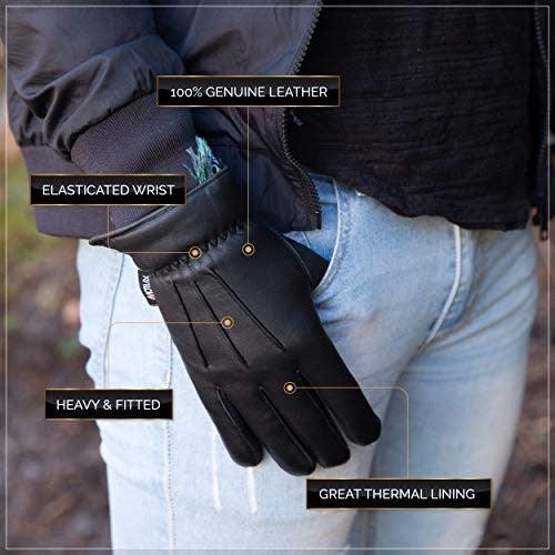 Men’s Warm Winter Dress And Work Gloves, Thermal Lining, Genuine Black Leather
