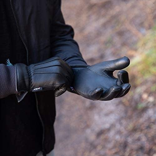 Men’s Warm Winter Dress And Work Gloves, Thermal Lining, Genuine Black Leather