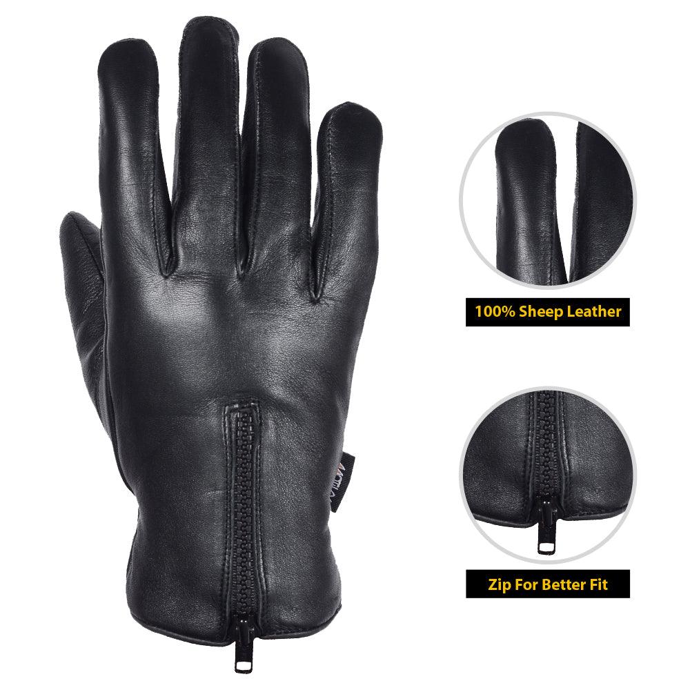 Men’s Warm Winter Dress And Work Gloves, Thermal Lining, Genuine Black Leather