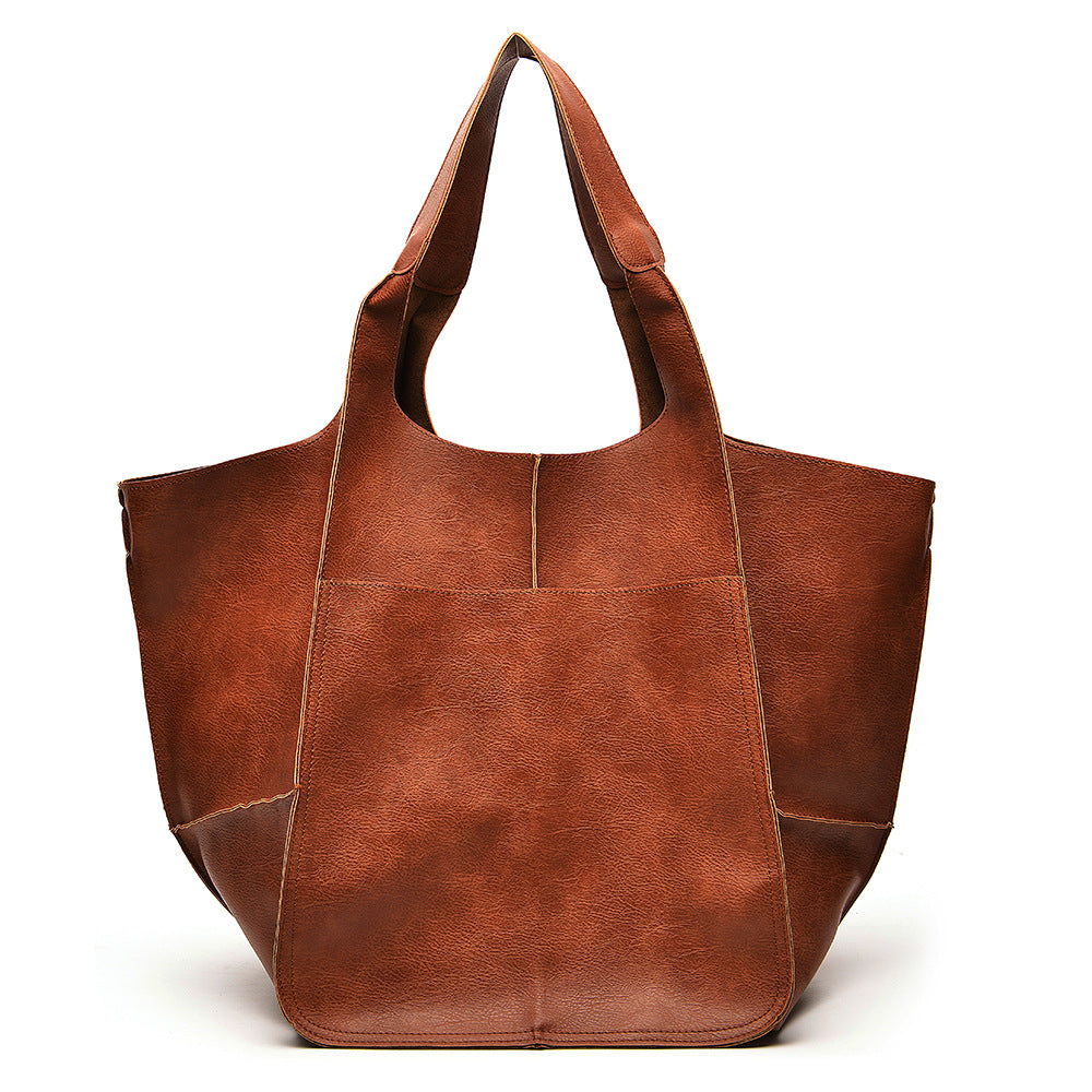 Simple Big Bag Soft Leather Large Capacity Shoulder Tote Bag