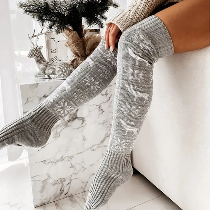 Medias cálidas de punto de invierno navideñas para mujer