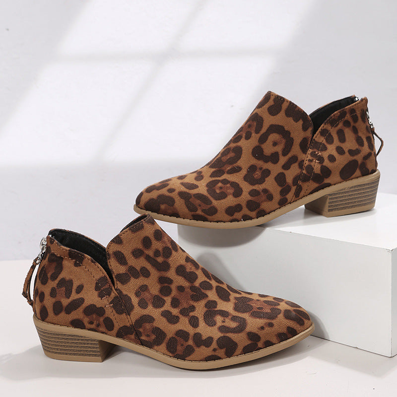 Women's Chunky Heel Zipper Back Ankle Boots