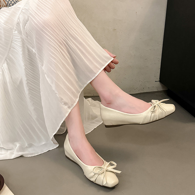 Low Cut Women Pumps Gentle Fairy Style Bow 2026 New Autumn Hidden Heel Evening Shoes Gorgeous Ballet Flats