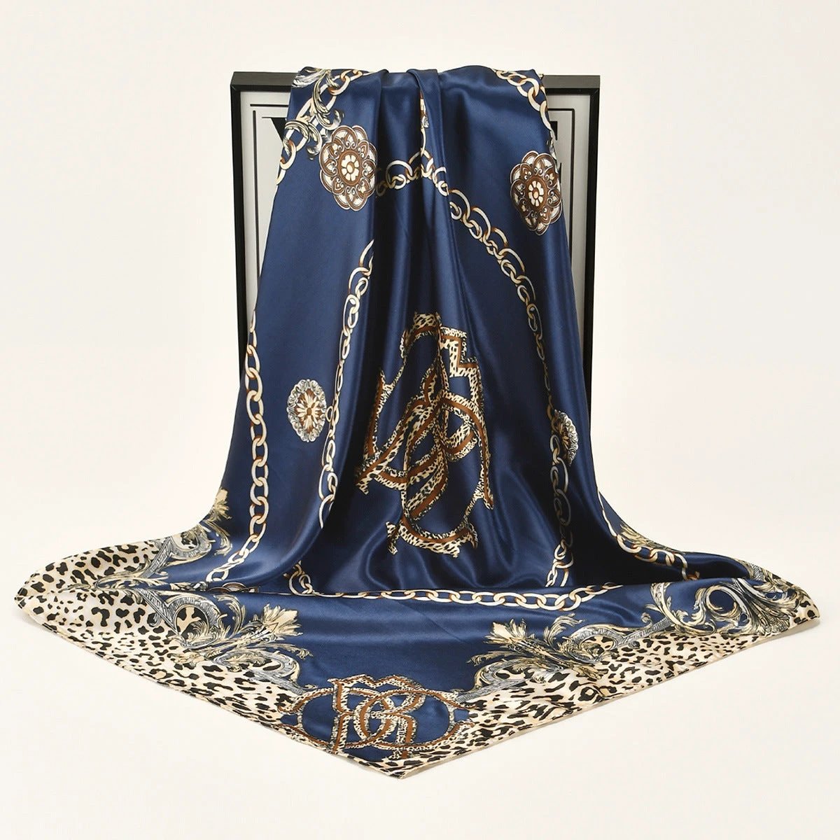 Leopard-print Chain Decorative Satin Scarf
