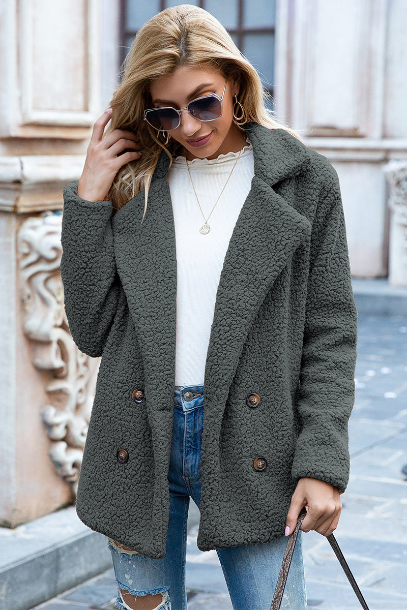 Abrigo de Sherpa con Cuello Solapa Completo Ivy Lane
