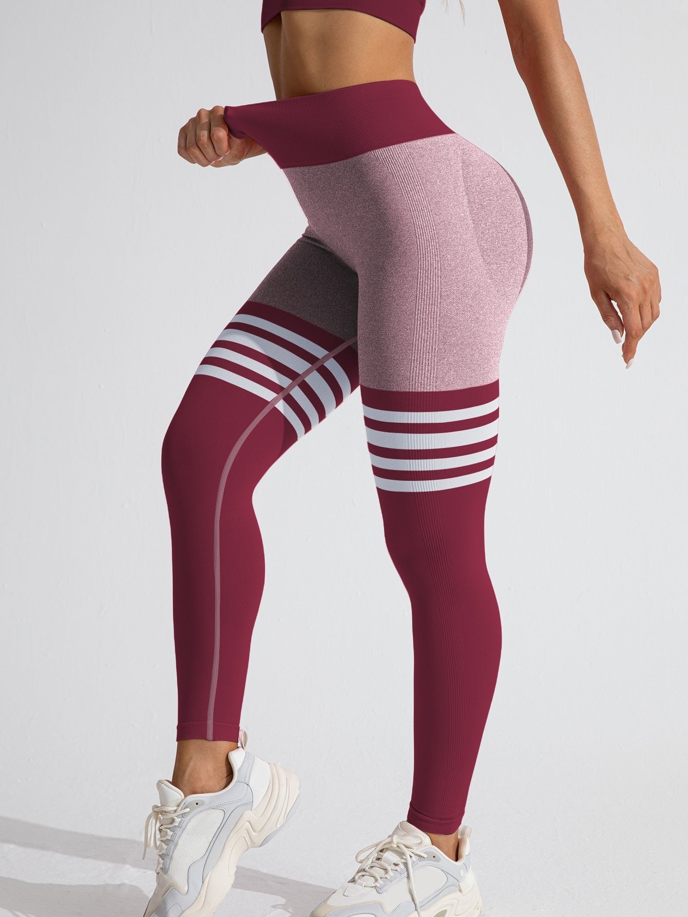 Striped Outdoor Sports Tights High Waist Hip Lift Running Exercise Workout Pants
