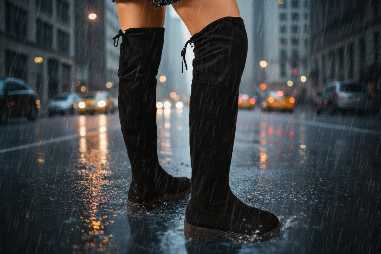 Botas elásticas hasta la rodilla para mujer – Botas de moda de color liso con suela gruesa