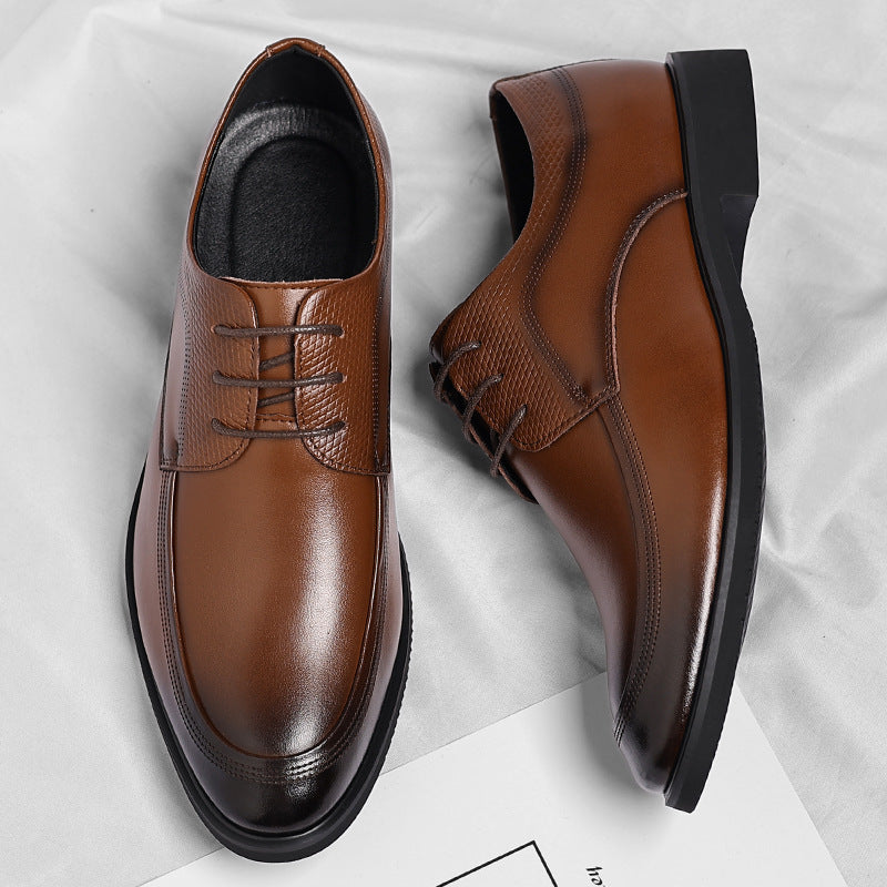 Plus-size Black Lace-up Leather Dress Shoes For All Seasons