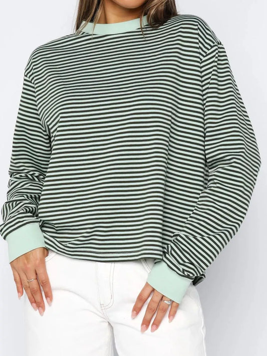 Sudadera Oversize Rayada con Cuello Redondo