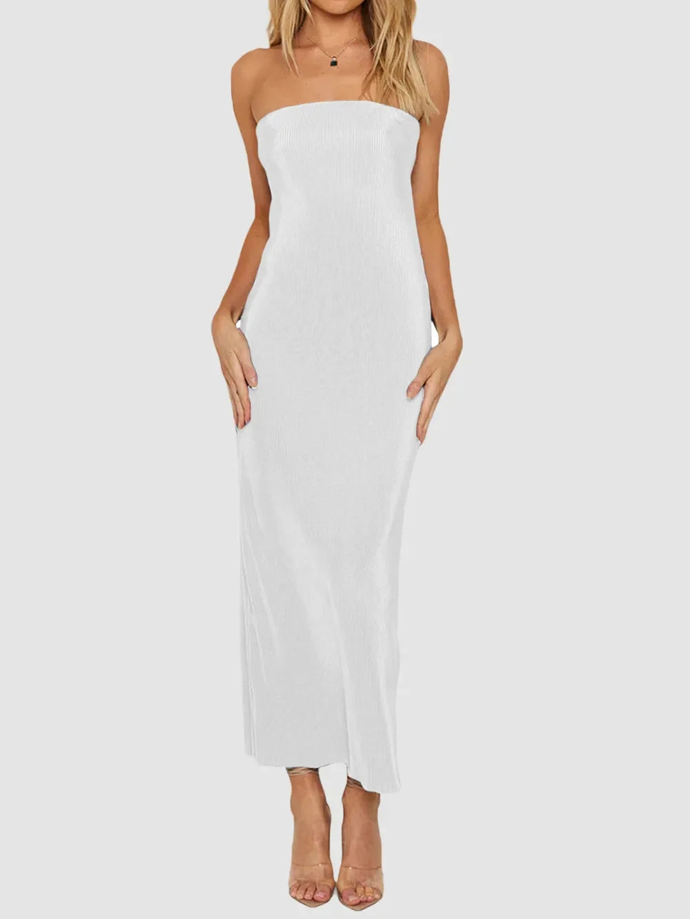 Lace-Up Back Tube Maxi Dress