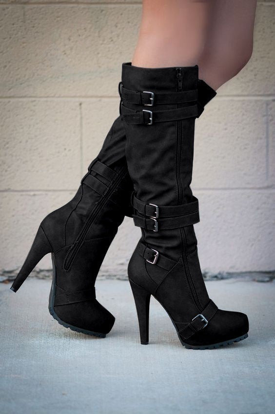 Women's High-Heeled Platform High-Top Boots