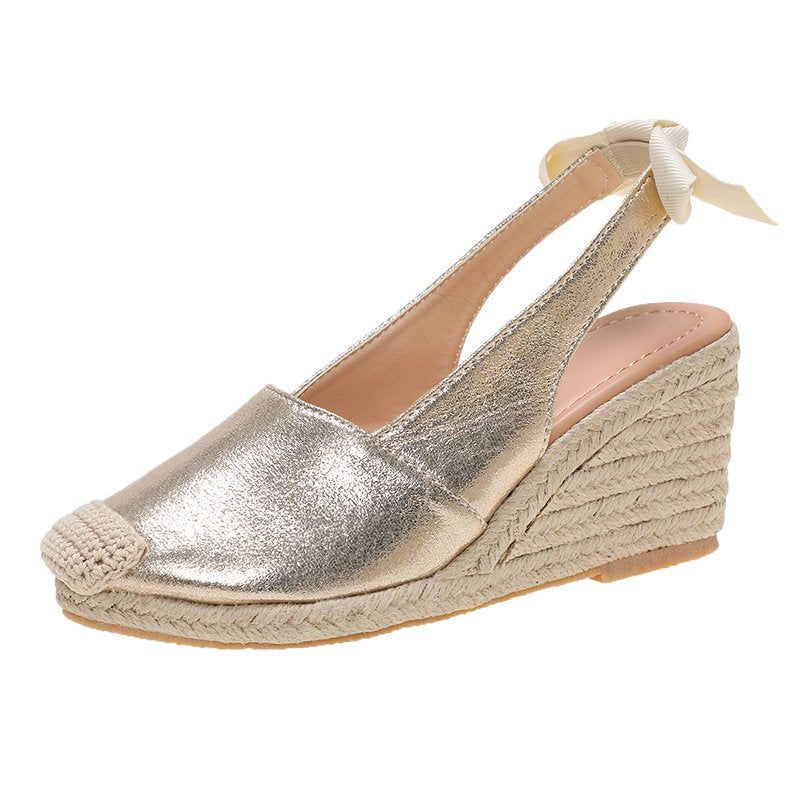 Women's Platform Wedge Sandals with Bow Detail