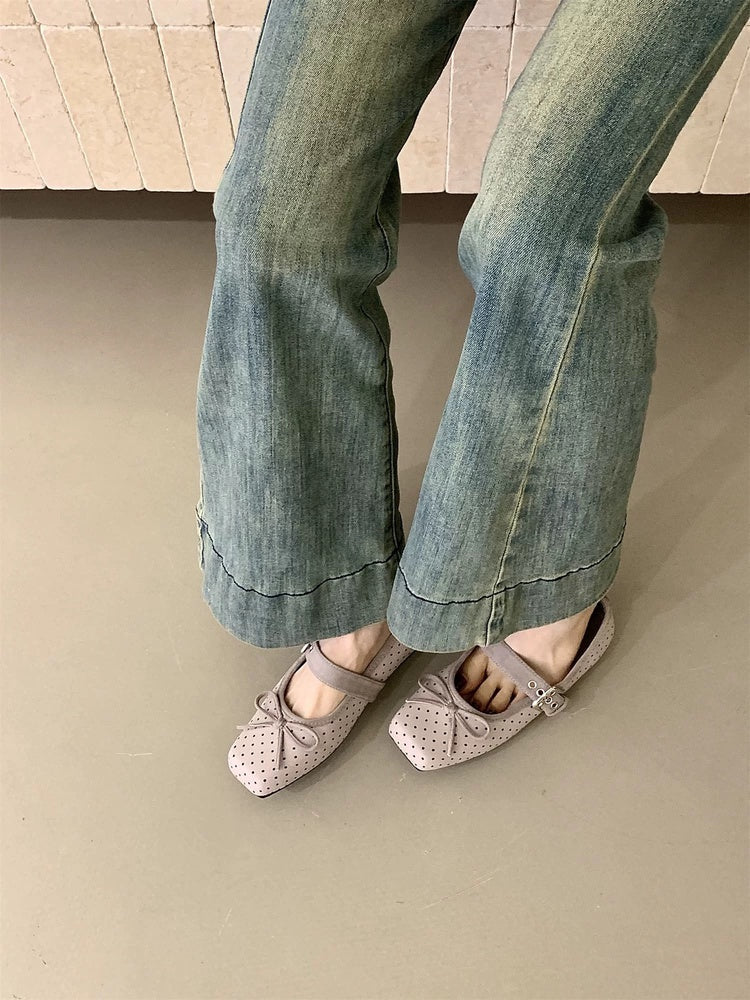 Women French Vintage Polka Dot Ballet Flats, New Spring Shallow Vamp Mary Jane Flat Shoes For Dresses