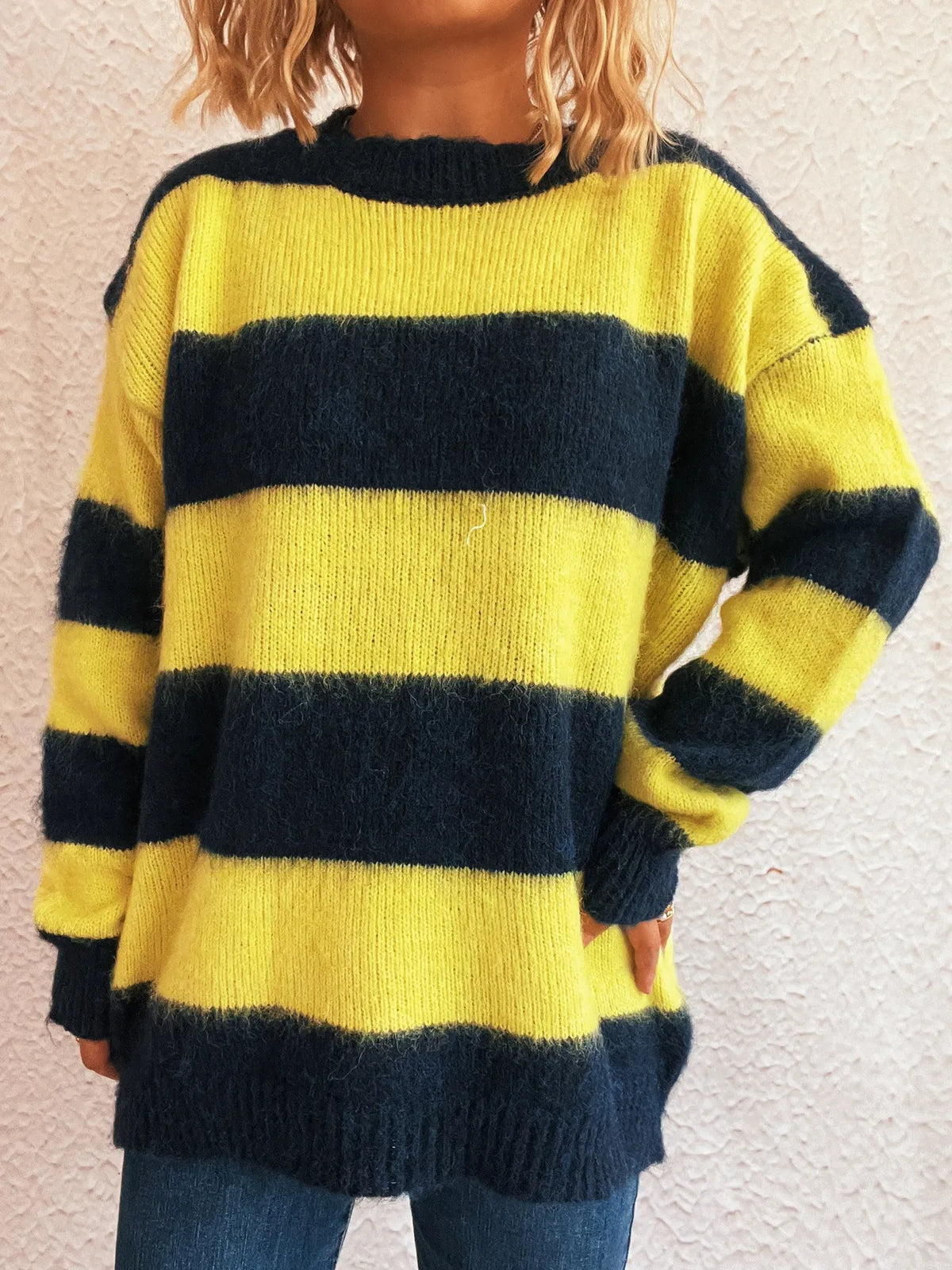 Striped Contrast Long Sleeve Sweater