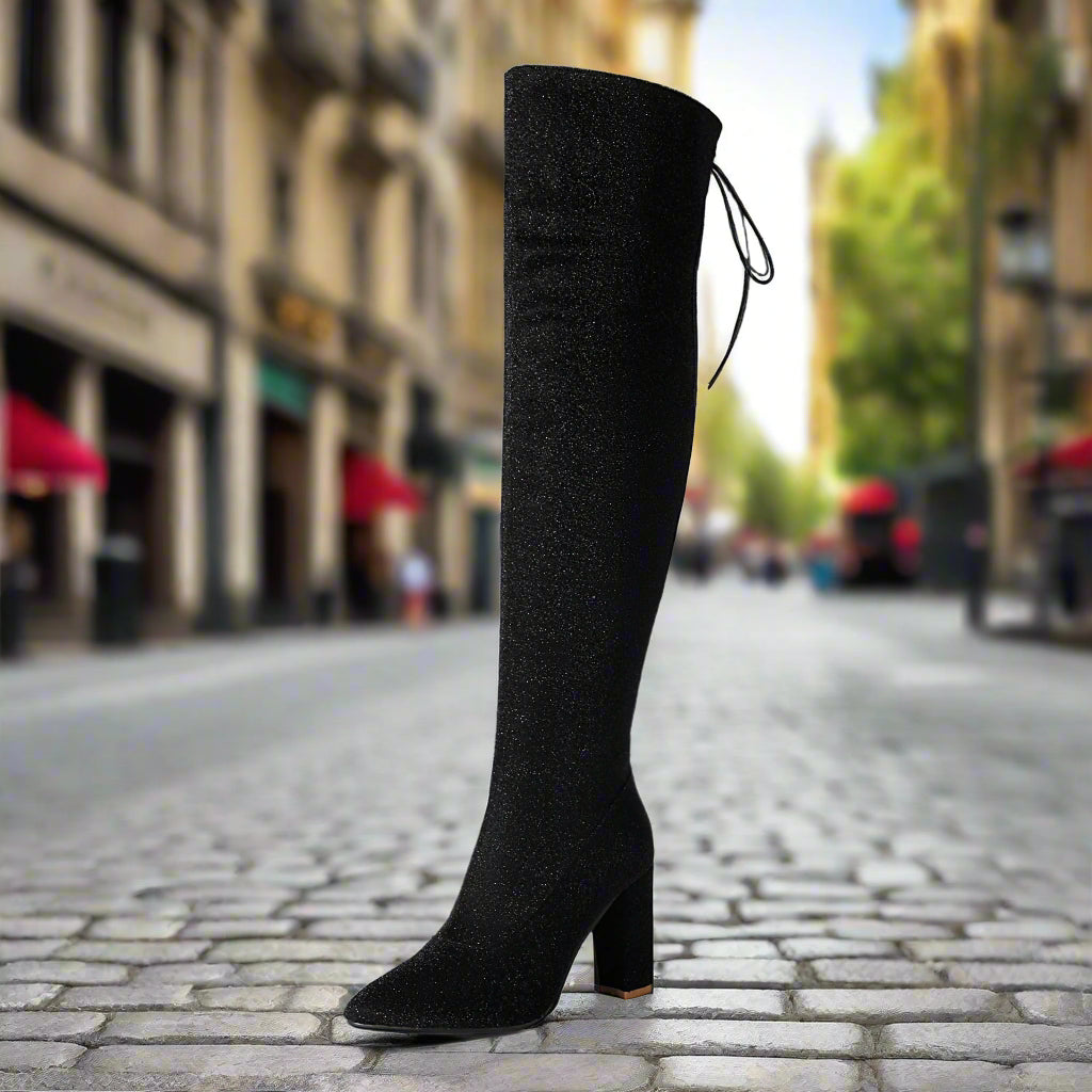 Botas Largas de Tacón Grueso por Encima de la Rodilla de Talla Grande para Mujer – Plataforma para Discoteca
