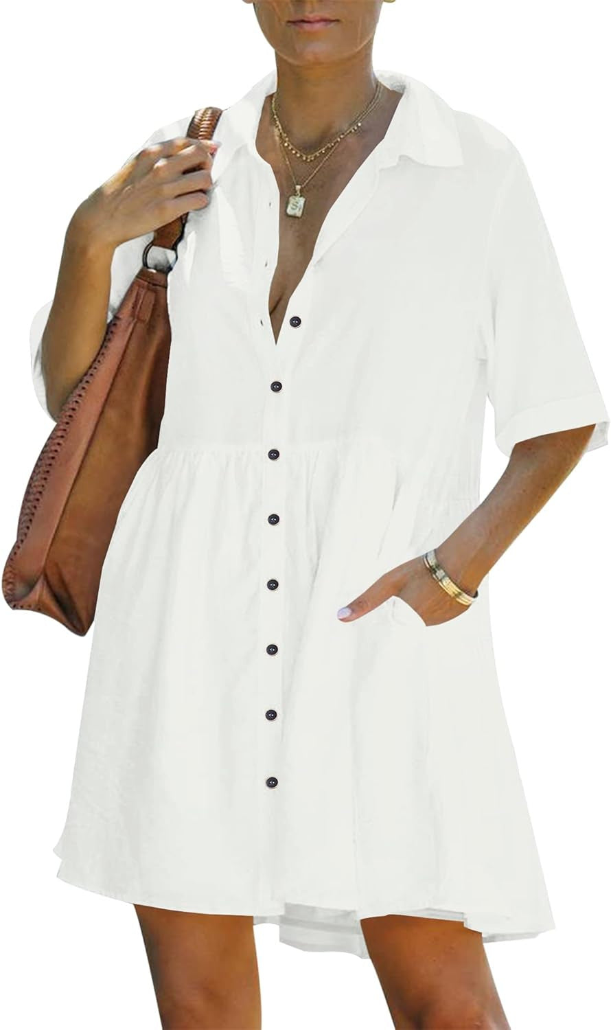 Womens Mid-length Short-sleeved Relaxed-fit Blouse