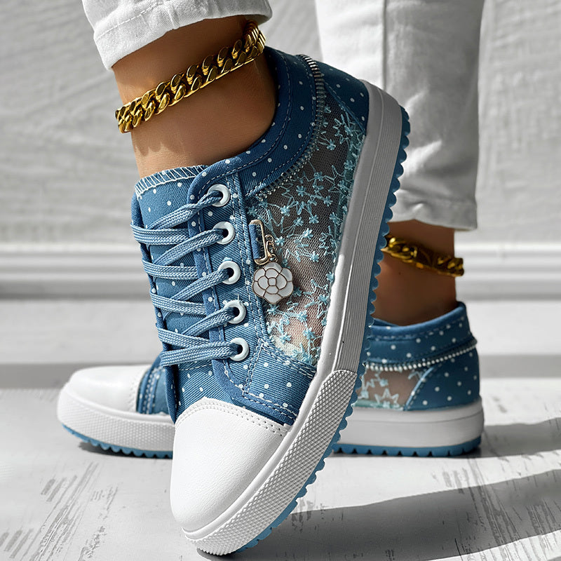 Zapatillas Informales de Lona con Estampado de Lunares y Bordado Floral para Mujer