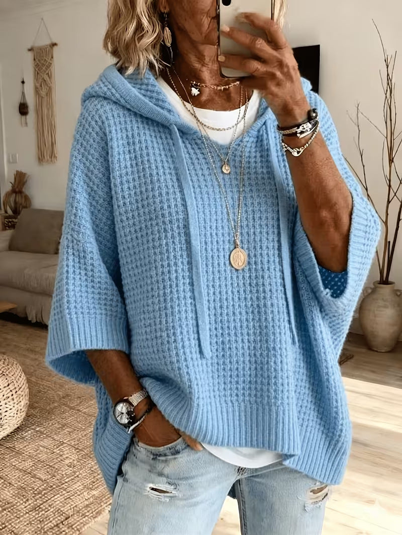 Womens Solid-color Casual Loose-fitting Hooded Sweater