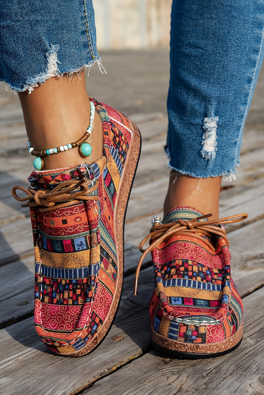 Zapatillas Racing Red ligeras, estilo boho, de retales, con cordones