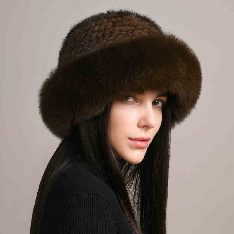Gorro de invierno para mujer de pelo de visón – Gorro elegante y cálido de piel trenzada